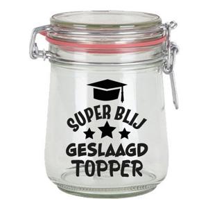 Cadeau voorraadpot - geslaagd - glas - 10 x 7,5 cm - 720 ml - afgestudeerd cadeau - snoeppot