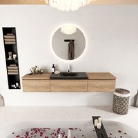 MONDIAZ BUKLA 200cm badmeubel met module 60 kleur Washed Oak met 3 lades. Wastafel CLOUD midden 1 kraangat kleur Urban.