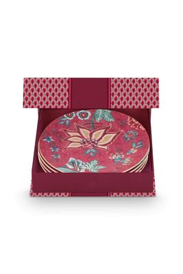 Pip Studio Flower Festival Set/4 Gebaksborden Donkerroze 17cm