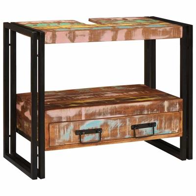 Wastafelonderkast met lade met plank Massief Gerecycled Hout, Ijzer