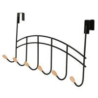 Deur kapstok - zwart - 6 haken - 41 cm - kastdeur kapstok - metaal/hout