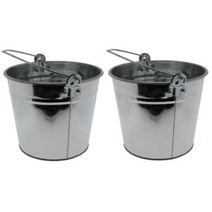 Emmer van zink - 2x - 5 liter - zilverkleurig - 16 x 21 cm - plantenpot