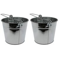 Emmer van zink - 2x - 5 liter - zilverkleurig - 16 x 21 cm - plantenpot - thumbnail