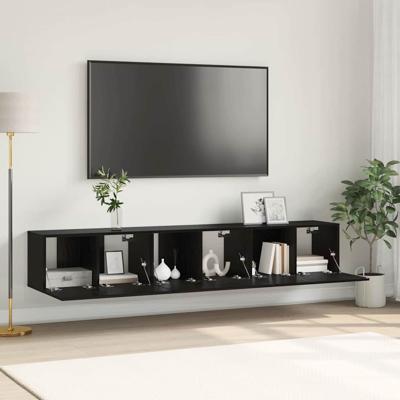 TV Kast Set Zwart Eiken Bewerkt hout Middelgroot TV Kast