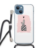 Zwart-wit cactus: iPhone 13 Transparant Hoesje met koord