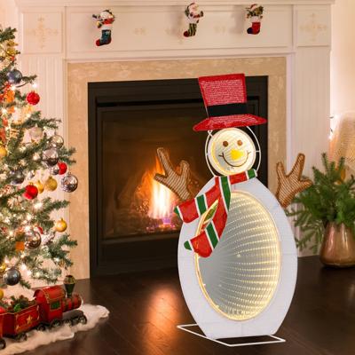 2D Kerstdecoratie Sneeuwpop Voorverlicht met 75 Warmwitte LED Lichtparels 2 Oneindige Lichtspiegels Hoge Hoed Sjaal voor Binnen/Buiten