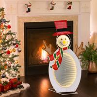 2D Kerstdecoratie Sneeuwpop Voorverlicht met 75 Warmwitte LED Lichtparels 2 Oneindige Lichtspiegels Hoge Hoed Sjaal voor Binnen/Buiten