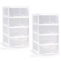 Ladeblokje/bureau organizer - 2x - 4 lades - transparant/wit - L26 x B36 x H49 cm - plastic