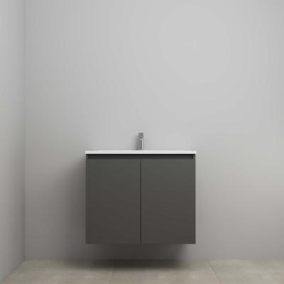 On-Line Onderkast - 80 cm - Voorgemonteerd - Greeploos 2 Deuren - Acryl Wastafel - 1 Kraangat - Mat Antraciet