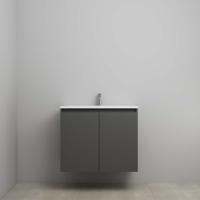 On-Line Onderkast - 80 cm - Voorgemonteerd - Greeploos 2 Deuren - Acryl Wastafel - 1 Kraangat - Mat Antraciet