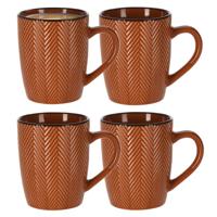 Siaki Koffiemok/theemok - 4x - Fishbone - terra - 370 ml - mokken - keramiek