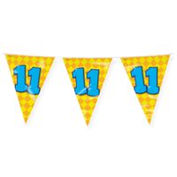Verjaardag 11 jaar thema Vlaggetjes - Feestversiering - 10m - Folie - Dubbelzijdig