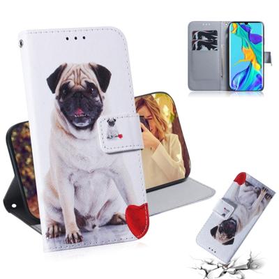 Mopshond patroon gekleurde tekening horizontale Flip lederen case voor Huawei P30 Pro met houder & card slots & portemonnee
