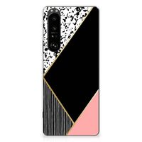 Sony Xperia 1 III TPU Hoesje Zwart Roze Vormen