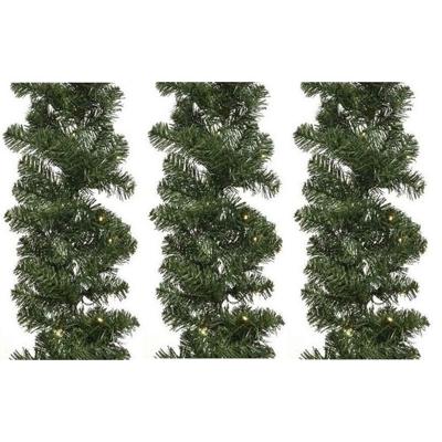 3x decoris dennenslinger guirlande - groen - 270 cm- guirlande - met verlichting - kerstslinger