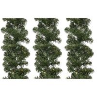 3x decoris dennenslinger guirlande - groen - 270 cm- guirlande - met verlichting - kerstslinger