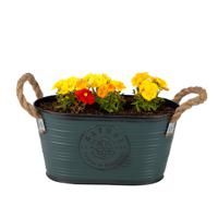 Sunnydays Teil/plantenpot - zink - petrolblauw - L24 x D14 x H12 cm   -