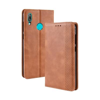 Magnetische gesp retro textuur horizontale flip lederen hoesje voor Huawei Y7 (2019) / Y7 Prime (2019) met houder & kaart slots & portemonnee (bruin)