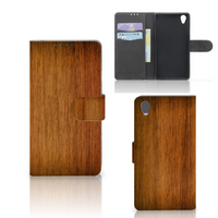 Sony Xperia Z1 Book Style Case Donker Hout - thumbnail