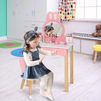 Kinderspeelgoed Kaptafel en Stoel Kinder Kaptafel Set met Spiegel Lades Opbergdoos Make-up Kaptafel Set Wit