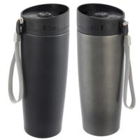 Thermosbekers - warmhoud drinkbekers - 2x stuks - zwart en grijs - 380 ml - Isolerende drinkbekers Thermosbekers - warmhoud drinkbekers - 2x stuks - zwart en grijs - 380 ml - Isolerende drinkbekers