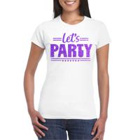Verkleed T-shirt voor dames - lets party - wit - glitter paars - carnaval/themafeest - thumbnail