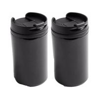 Reisbeker - 2x - 300 ml - zwart - thermosbeker - 15 x 7 cm - RVS