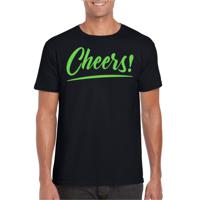 Verkleed T-shirt voor heren - cheers - zwart - groene glitter - carnaval/themafeest - thumbnail