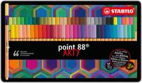 STABILO point 88, fineliner 0.4 mm, ARTY metalen etui met 66 stuks, 65 kleuren