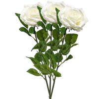 Kunstbloem roos Marleen - 3x - creme - 63 cm - decoratie bloemen