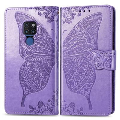 Butterfly Love bloemen reliëf horizontale Flip lederen draagtas voor Huawei mate 20 met houder & kaartsleuven & portemonnee & Lanyard (licht paars)