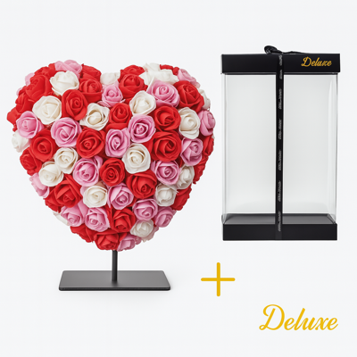 Hart DELUXE op standaard 15cm - Gemixt rood, roze en wit foam - in luxe Cadeauverpakking 15 cm