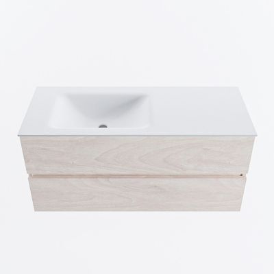MONDIAZ VICA 110cm badmeubel onderkast Underlayment 2 lades. Wastafel CLOUD links zonder kraangat, kleur Talc.