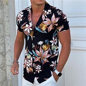 Voor heren Overhemd Kampshirt Grafisch overhemd Aloha-shirt Bloemig Strijkijzer Zwart Wit Geel blauw Paars Print Buiten Straat Korte mouw Button-omlaag Kleding Modieus Ontwerper Casual Ademend Lightinthebox