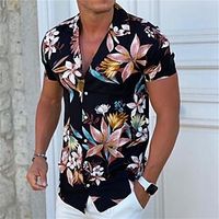 Voor heren Overhemd Kampshirt Grafisch overhemd Aloha-shirt Bloemig Strijkijzer Zwart Wit Geel blauw Paars Print Buiten Straat Korte mouw Button-omlaag Kleding Modieus Ontwerper Casual Ademend Lightinthebox - thumbnail