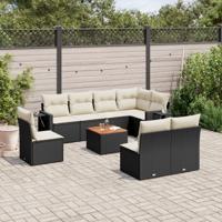 9-delige Loungeset met kussens poly rattan zwart