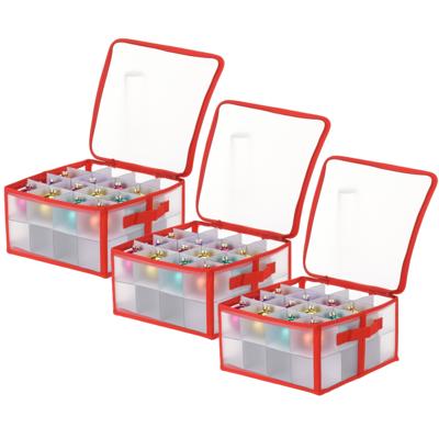 Kerst opbergbox - 3x - voor 32x kerstballen - 30 x 30 x 15 cm - opruimen/opbergen