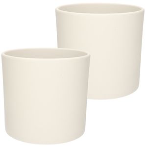 2x stuks bloempotten mat wit keramiek voor kamerplant H21.5 x D23 cm