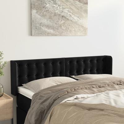 Hoofdbord met randen 147x16x78/88 cm fluweel zwart