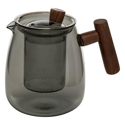 5Five Design Theepot - 800 ml - borosilicaat glas - grijs transparant - infuser/handvat hout