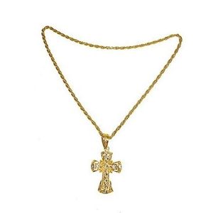 Gouden verkleed ketting met groot kruis   -