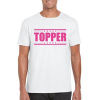 Wit t-shirt heren met tekst Topper in het roze 2XL  -