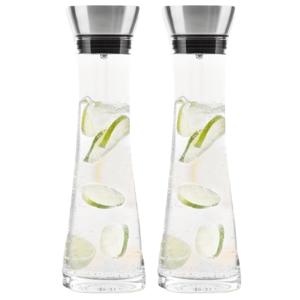 Karaf/schenkkan met filter - Set van 2x stuks - 1 liter - glas - RVS - schenktuit - D10 x H34 cm