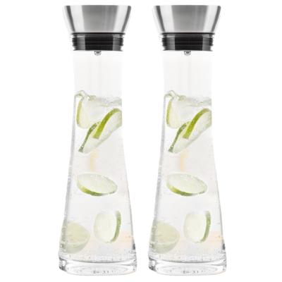 Karaf/schenkkan met filter - Set van 2x stuks - 1 liter - glas - RVS - schenktuit - D10 x H34 cm
