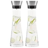 Karaf/schenkkan met filter - Set van 2x stuks - 1 liter - glas - RVS - schenktuit - D10 x H34 cm