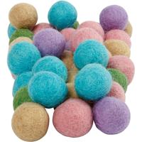 Creativ Company Wol kralen, d 20 mm, pastelkleuren, 64 stuk/ 1 doos