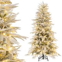 180 cm Sneeuwbedekte Kunstkerstboom Voorverlichte Kerstboom met 250 Warmwitte LED-lampen 594 Takpunten