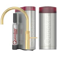 Quooker Fusion Round Keukenkraan Set - Kokend Warm- en Koud Water - Goud - Inclusief COMBI Reservoir & CUBE - Direct Gekoeld Bruisend Water
