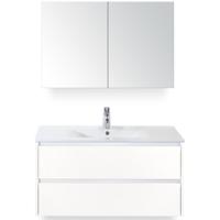 Dante Badmeubelset 100 cm - Wit Hoogglans - Keramische Wastafel Wit Enjoy met Spiegelkast