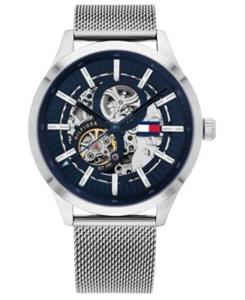 Tommy Hilfiger Automatisch roestvrijstalen mesh-armbandhorloge voor heren, 44 mm